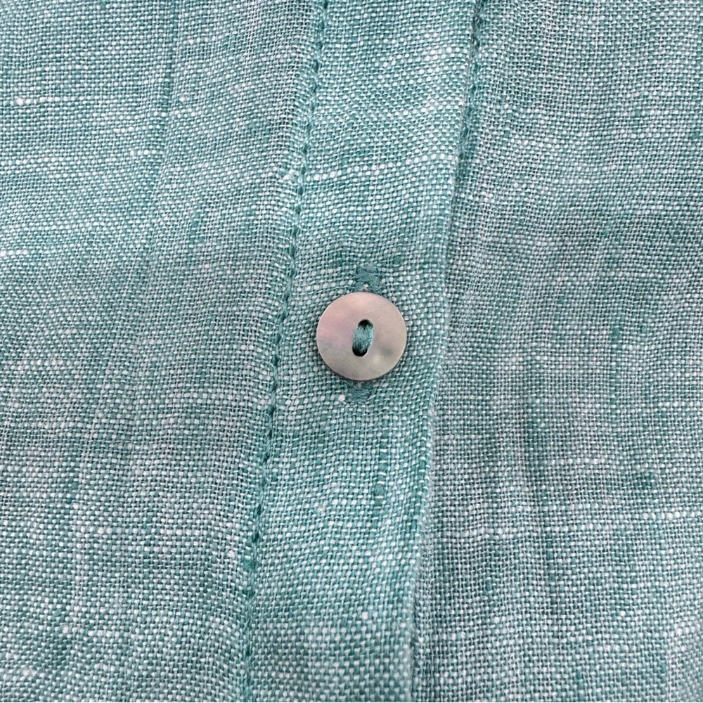 Tahari Teal Linen Button Down Top - Picture 5 of 11
